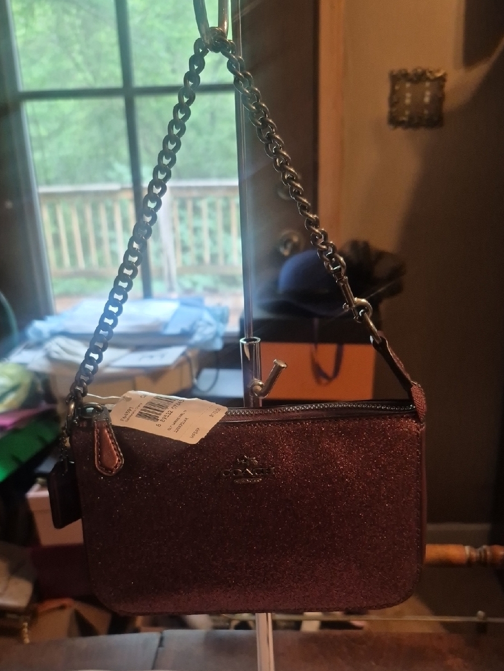 Coach Glitter Mini Wristlet in Deep Plum NWT.